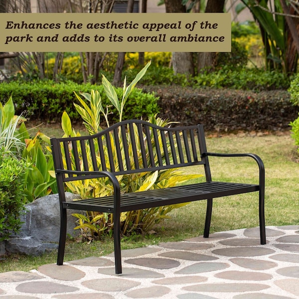 Gardenised Outdoor Powder Coated Steel Park Bench, Garden Bench with Pop Up Middle Table, Lawn Decor Seating Bench for Yard, Patio, Garden, Balcony, and Deck - QI003461L