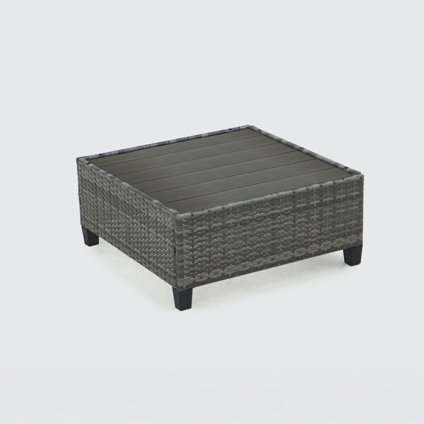 Deko Living Outdoor Sectional Wicker Sofa, Chairs and Table, 8 Pieces, Gray w/Blue and Gray Cushion Covers - COP30111