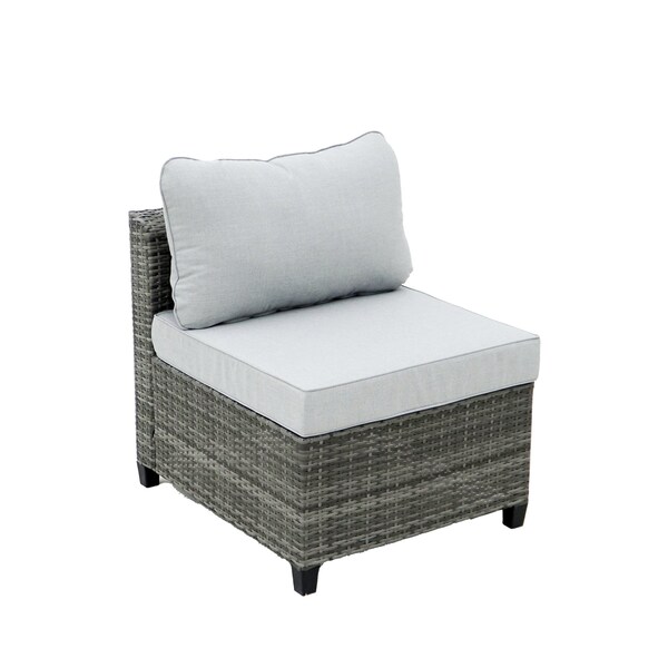 Deko Living Outdoor Sectional Wicker Sofa, Chairs and Table, 8 Pieces, Gray w/Blue and Gray Cushion Covers - COP30111