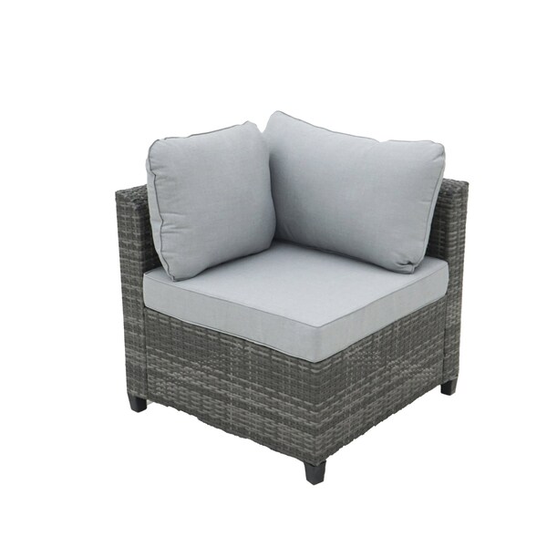 Deko Living Outdoor Sectional Wicker Sofa, Chairs and Table, 8 Pieces, Gray w/Blue and Gray Cushion Covers - COP30111