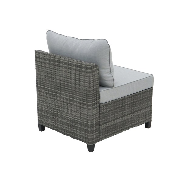 Deko Living Outdoor Sectional Wicker Sofa, Chairs and Table, 8 Pieces, Gray w/Blue and Gray Cushion Covers - COP30111