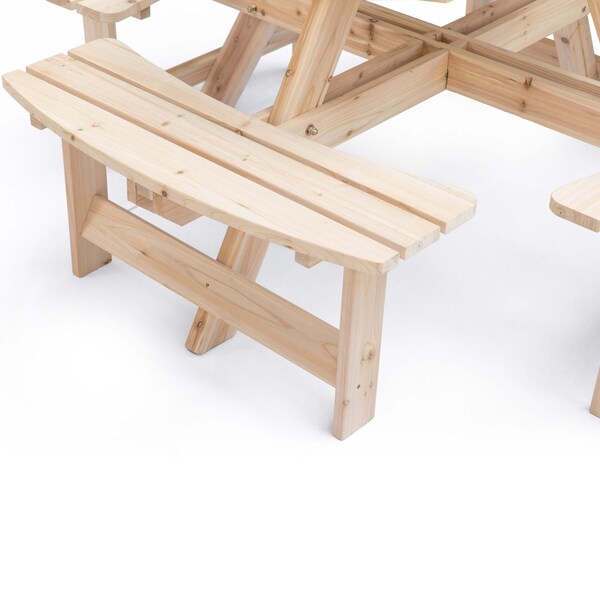 Gardenised Outdoor Round Picnic Table with Bench, 8-Person, Natural Wood - QI003903.N