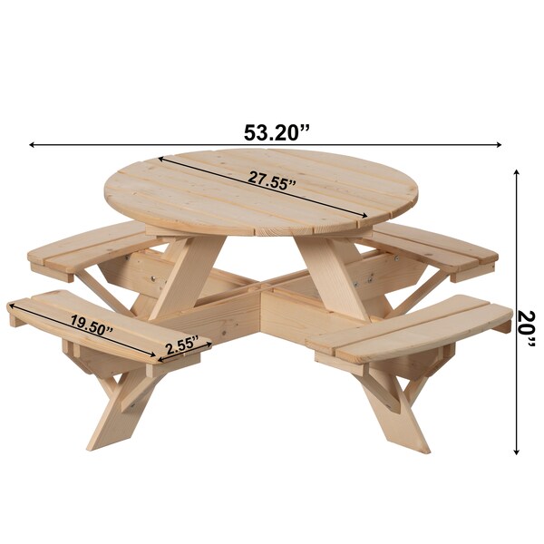 Gardenised Round Kids Picnic Table, Natural, Chinese Fir Wood, 19.75 in H Overall - QI004616
