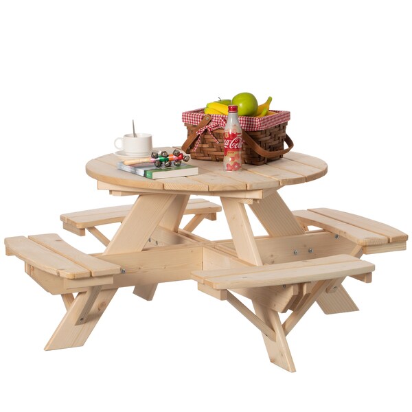 Gardenised Round Kids Picnic Table, Natural, Chinese Fir Wood, 19.75 in H Overall - QI004616