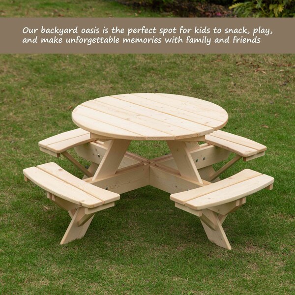 Gardenised Round Kids Picnic Table, Natural, Chinese Fir Wood, 19.75 in H Overall - QI004616