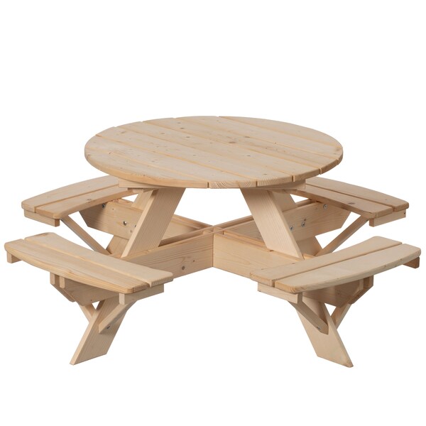 Gardenised Round Kids Picnic Table, Natural, Chinese Fir Wood, 19.75 in H Overall - QI004616