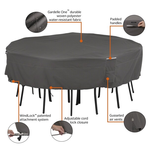 Classic Accessories Ravenna Large Square Table/Chair Set Cover, Grey, 100"x100" - 55-194-015101-EC