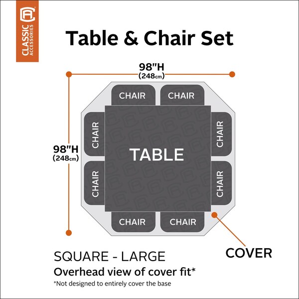 Classic Accessories Ravenna Large Square Table/Chair Set Cover, Grey, 100"x100" - 55-194-015101-EC