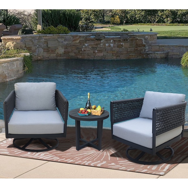 International Concepts Outdoor 3 Piece Patio Furniture Set with an End Table and 2 Swivel Rocking Chairs - KODOT-12RE-201SW-2