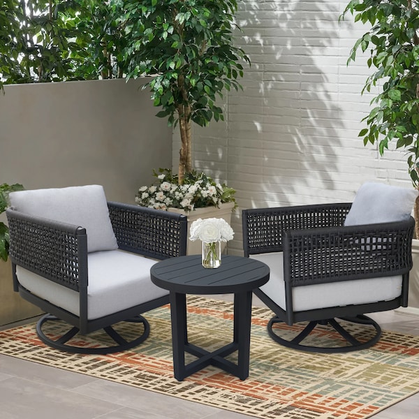 International Concepts Outdoor 3 Piece Patio Furniture Set with an End Table and 2 Swivel Rocking Chairs - KODOT-12RE-201SW-2