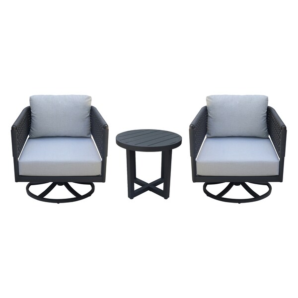 International Concepts Outdoor 3 Piece Patio Furniture Set with an End Table and 2 Swivel Rocking Chairs - KODOT-12RE-201SW-2