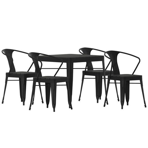 Flash Furniture 5PC Black Table and Chairs with Poly Resin Finish - SB-T11C4-T-BK-GG