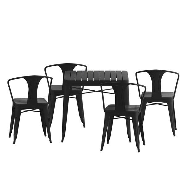 Flash Furniture 5PC Black Table and Chairs with Poly Resin Finish - SB-T11C4-T-BK-GG