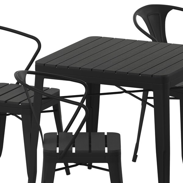 Flash Furniture 5PC Black Table and Chairs with Poly Resin Finish - SB-T11C4-T-BK-GG
