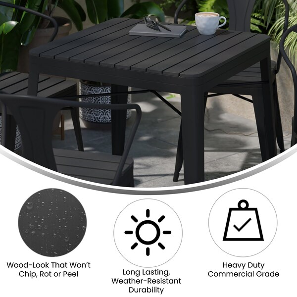 Flash Furniture 5PC Black Table and Chairs with Poly Resin Finish - SB-T11C4-T-BK-GG