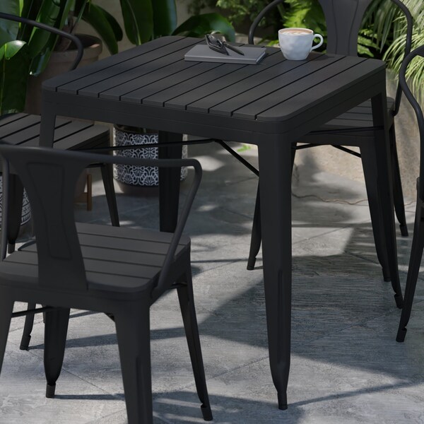 Flash Furniture 5PC Black Table and Chairs with Poly Resin Finish - SB-T11C4-T-BK-GG