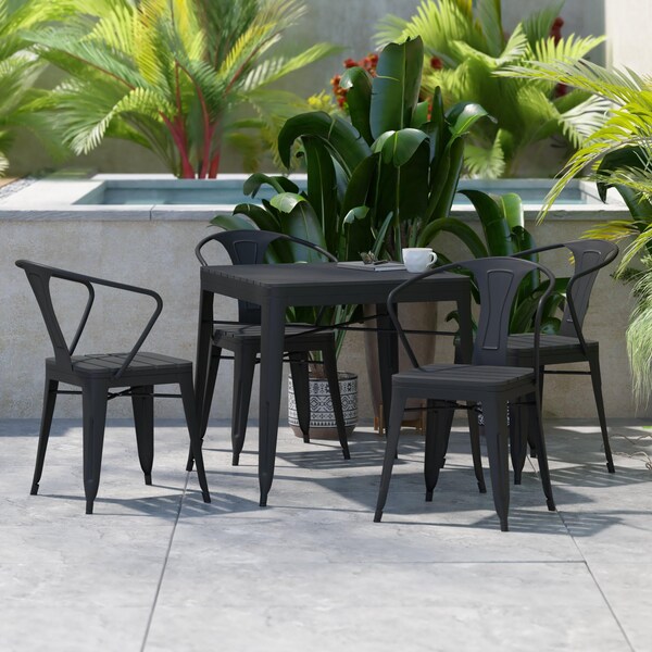 Flash Furniture 5PC Black Table and Chairs with Poly Resin Finish - SB-T11C4-T-BK-GG