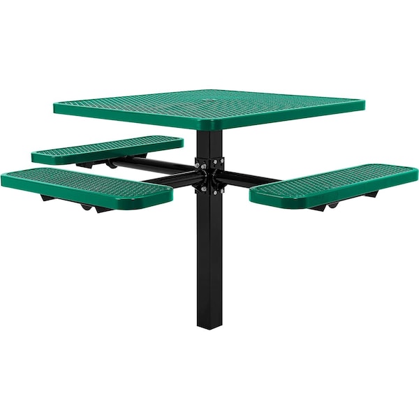 Global Industrial Square Picnic Table, Green, Expanded Metal, In Ground Mount, 46 in, ADA Compliant - 695295GN
