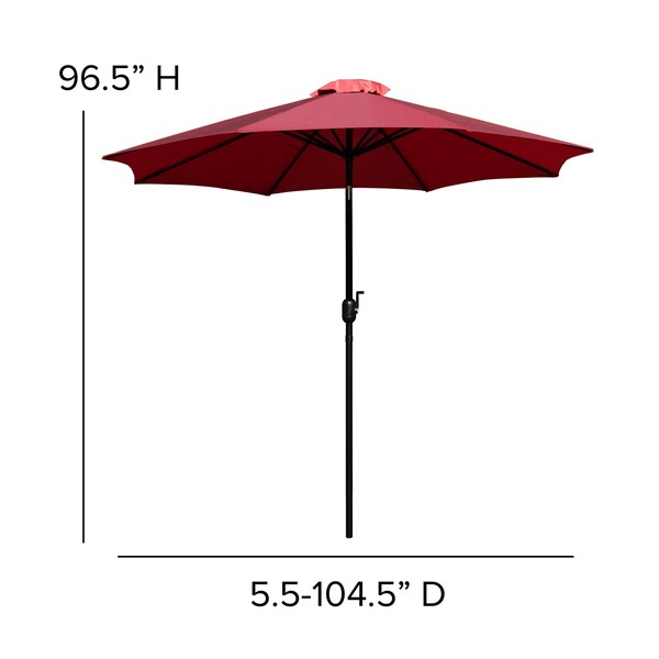 Flash Furniture Faux Teak 35" Table-Red Umbrella-Base-2 Chairs - XU-DG-810060362-UB19BRD-GG