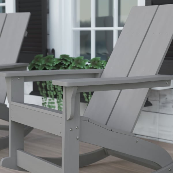 Flash Furniture Gray Modern Poly Resin Adirondack Rocking Chair - JJ-C14709-GY-GG