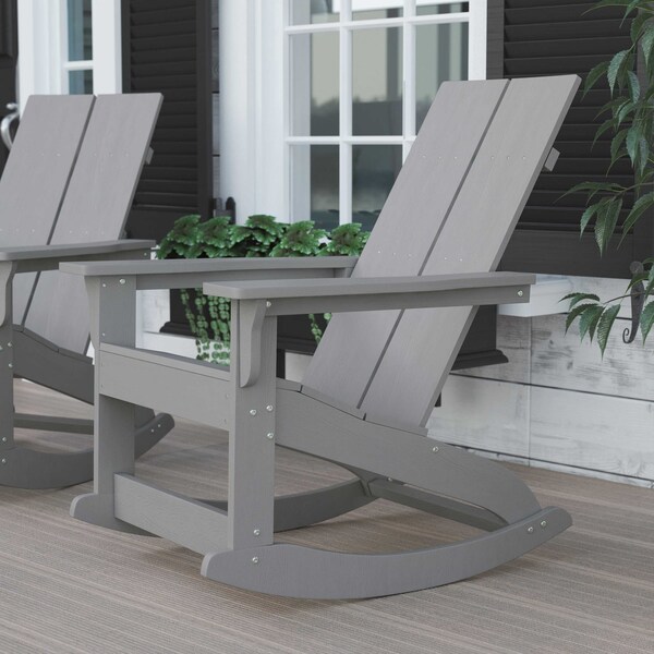 Flash Furniture Gray Modern Poly Resin Adirondack Rocking Chair - JJ-C14709-GY-GG