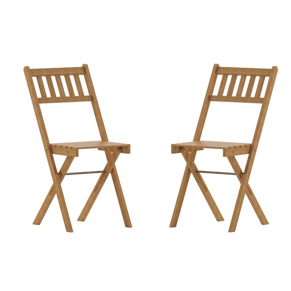 Flash Furniture 2PK Natural Folding Acacia Wood Bistro Chairs - THB-C1244-NAT-GG