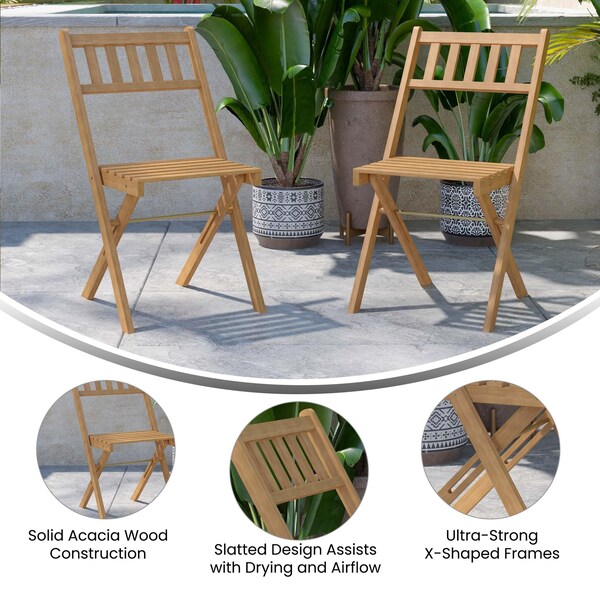Flash Furniture 2PK Natural Folding Acacia Wood Bistro Chairs - THB-C1244-NAT-GG