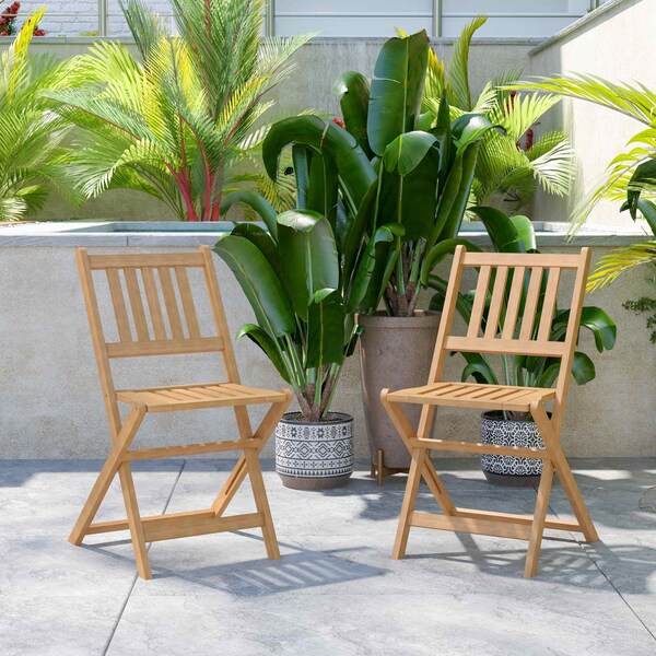 Flash Furniture 2PK Natural Folding Acacia Wood Bistro Chairs - THB-C1244-NAT-GG