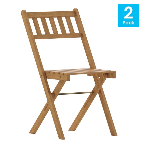Flash Furniture 2PK Natural Folding Acacia Wood Bistro Chairs - THB-C1244-NAT-GG