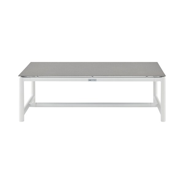 Armen Living Royal 4 Piece White Aluminum and Teak Outdoor Seating Set with Light Gray Cushions - 840254332874