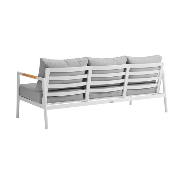 Armen Living Royal 4 Piece White Aluminum and Teak Outdoor Seating Set with Light Gray Cushions - 840254332874
