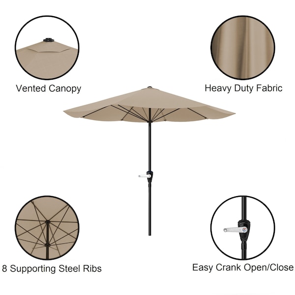 Pure Garden 9-Foot Outdoor Patio Umbrella, Sand - 50-LG1040B