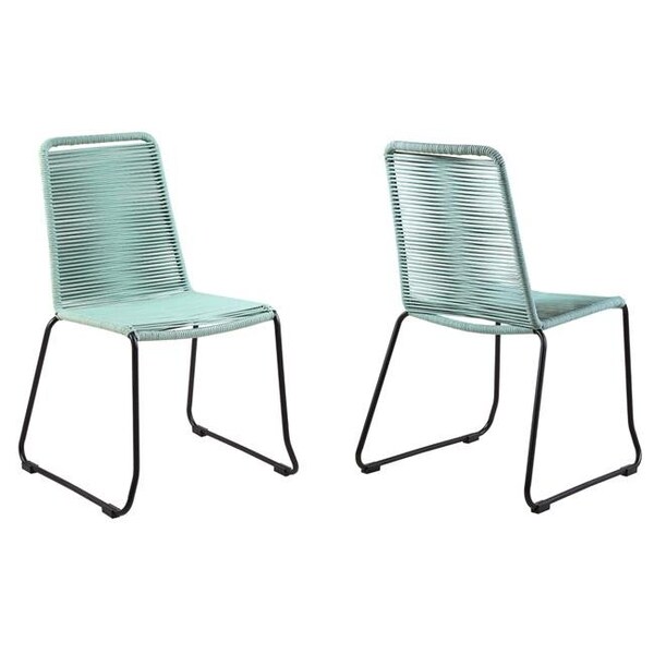 Armen Living Armen Living LCSHSIWSB Shasta Metal & Wasabi Rope Stackable Outdoor Dining Chair; Black Powder Coated & Brick Red - Set of 2 - LCSHSIWSB