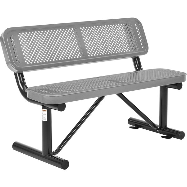 Global Industrial 48L Outdoor Steel Bench with Backrest, Perforated Metal, Gray - 695744GY