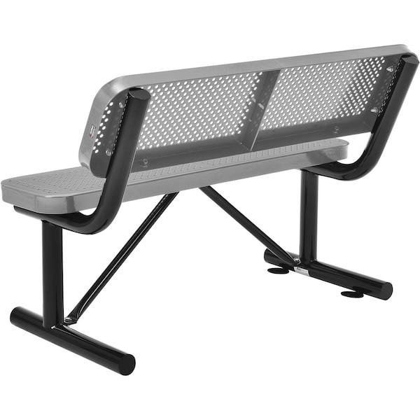 Global Industrial 48L Outdoor Steel Bench with Backrest, Perforated Metal, Gray - 695744GY