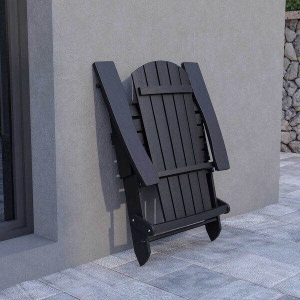 Flash Furniture Black All-Weather Folding Adirondack Chairs, PK 2 - 2-JJ-C14505-BLK-GG