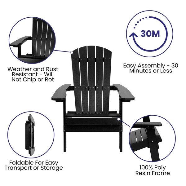 Flash Furniture Black All-Weather Folding Adirondack Chairs, PK 2 - 2-JJ-C14505-BLK-GG