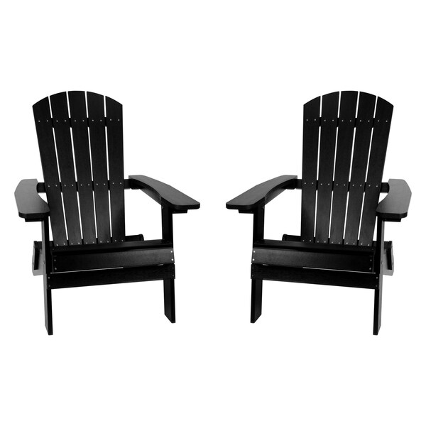 Flash Furniture Black All-Weather Folding Adirondack Chairs, PK 2 - 2-JJ-C14505-BLK-GG