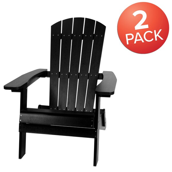 Flash Furniture Black All-Weather Folding Adirondack Chairs, PK 2 - 2-JJ-C14505-BLK-GG