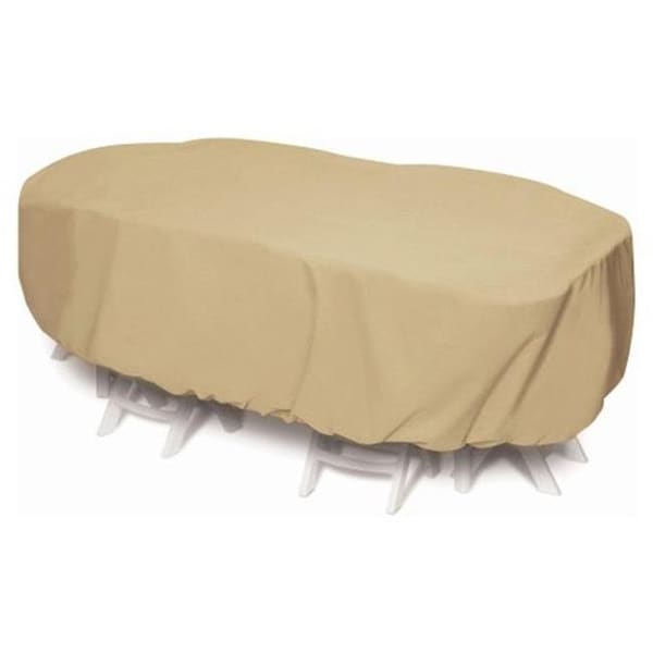 Two Dogs Designs Two Dogs Designs 92 in. Oval-Rectangle Table Set Cover - Khaki - 2D-PF92605