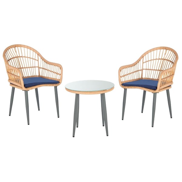 Safavieh Berlen Lounger Outdoor Sets, Natural & Navy - 3 Piece - PAT9012B