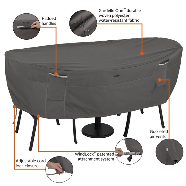 Classic Accessories Ravenna Bistro Patio Table/Chair Set Cover, Grey, 82"x42" - 55-196-015101-EC