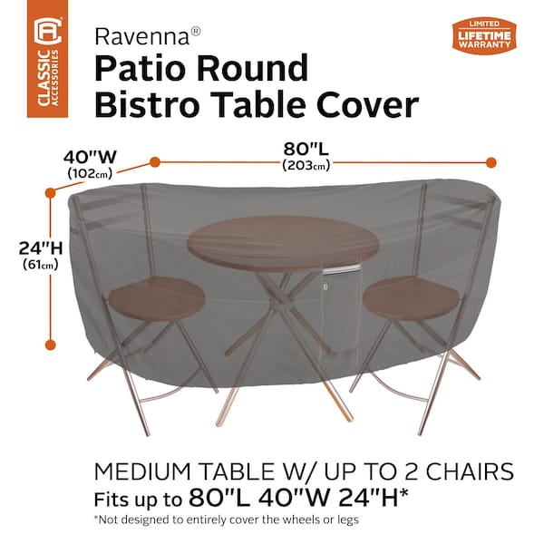 Classic Accessories Ravenna Bistro Patio Table/Chair Set Cover, Grey, 82"x42" - 55-196-015101-EC