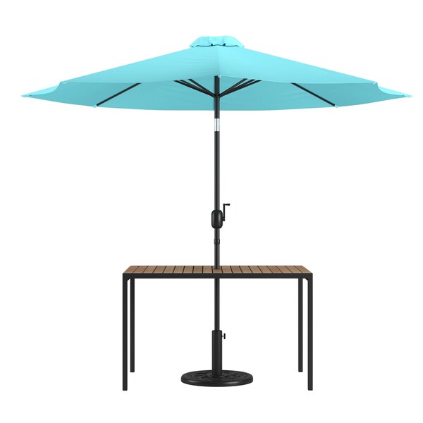 Flash Furniture Faux Teak 30 x 48 Patio Table-Teal Umbrella & Base - XU-DG-UH3048-UB19BTL-GG