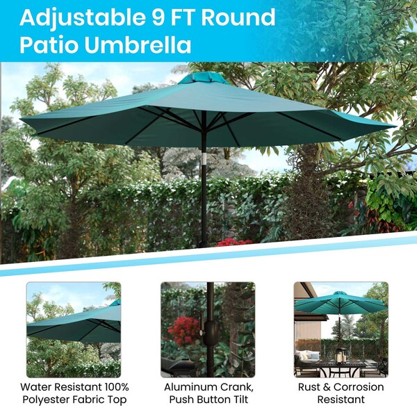 Flash Furniture Faux Teak 30 x 48 Patio Table-Teal Umbrella & Base - XU-DG-UH3048-UB19BTL-GG