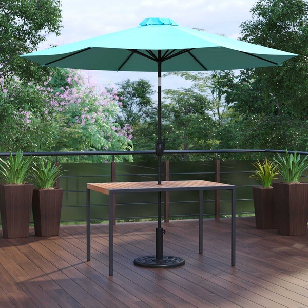 Flash Furniture Faux Teak 30 x 48 Patio Table-Teal Umbrella & Base - XU-DG-UH3048-UB19BTL-GG
