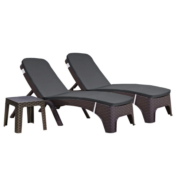 Rainbow Outdoor Roma 3-Piece Chaise Lounger Set w/cushion-Brown - RBO-ROMA-BRW-3CL-CUSH