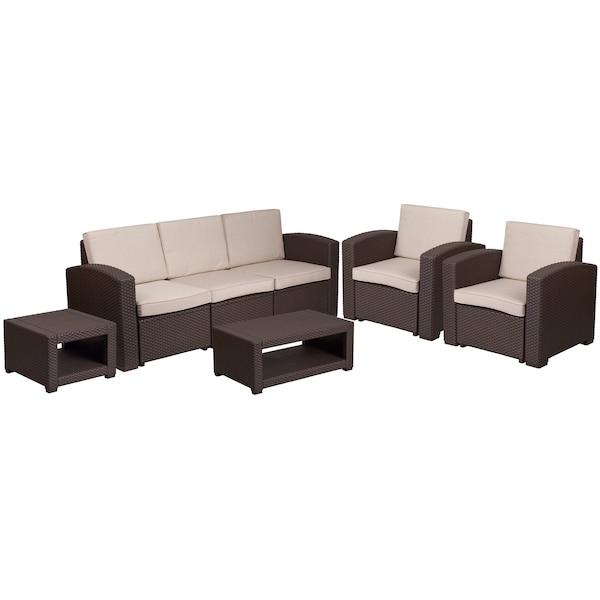 Flash Furniture 5 Piece Chocolate Brown Outdoor Faux Rattan Set - DAD-SF-113RS-CBN-GG