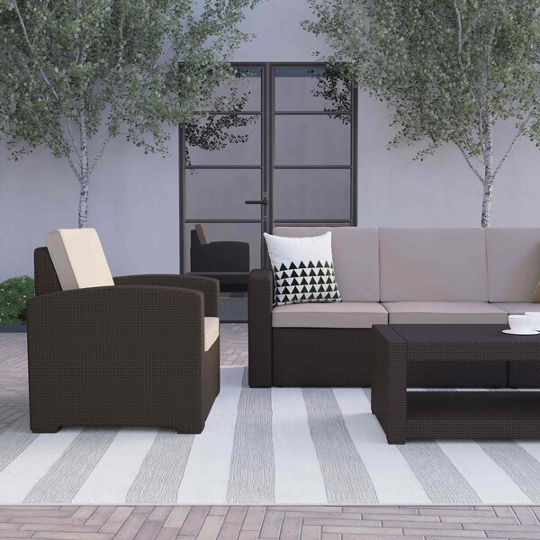 Flash Furniture 5 Piece Chocolate Brown Outdoor Faux Rattan Set - DAD-SF-113RS-CBN-GG