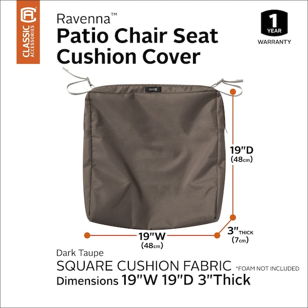Classic Accessories Ravenna Patio Cushion Slipcover, Dark Taupe, 19" - 60-422-015101-RT